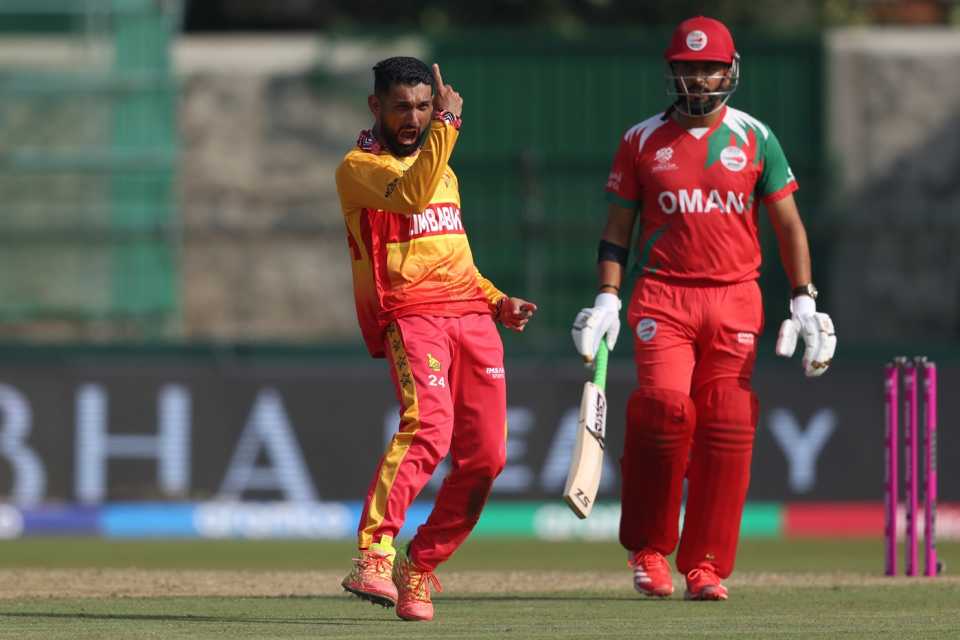 Sikandar Raza celebrates a wicket, Oman vs Zimbabwe, T20 World Cup, Colombo, February 9, 2026