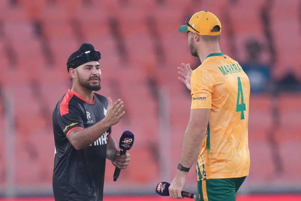 Dilpreet Bajwa with Aiden Markram at the toss, South Africa vs Canada, Men's T20 World Cup, Ahmedabad, February 9, 2026