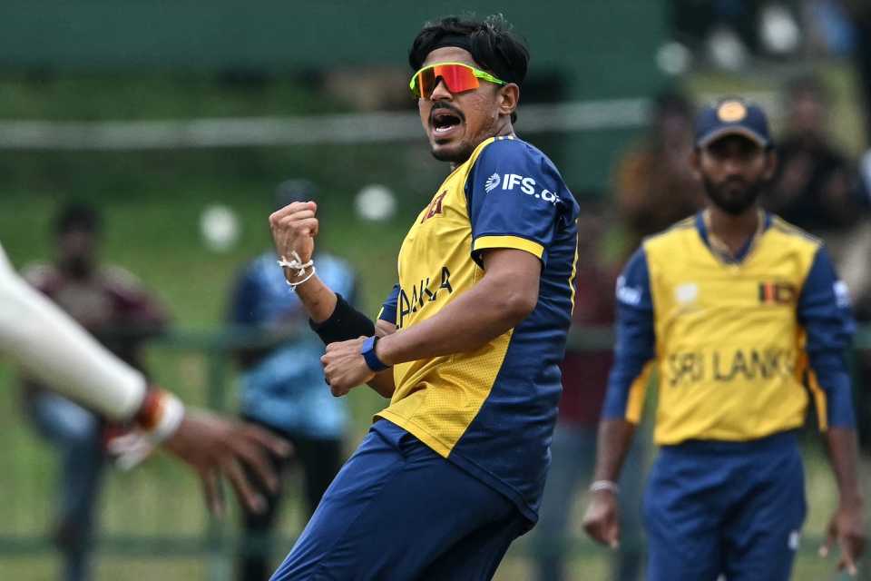 Maheesh Theekshana struck with his first ball, Sri Lanka vs Oman, T20 World Cup, Pallekele, February 12, 2026