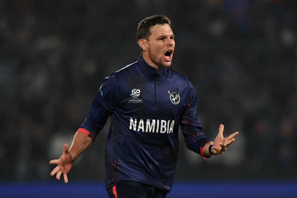 Gerhard Erasmus returned figures of 4 for 20, India vs Namibia, Men's T20 World Cup, New Delhi, February 12, 2026