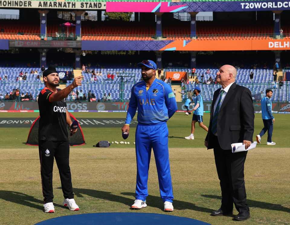 Dilpreet Bajwa and Muhammad Waseem at the toss, Canada vs UAE, Men's T20 World Cup, Delhi, February 13, 2026