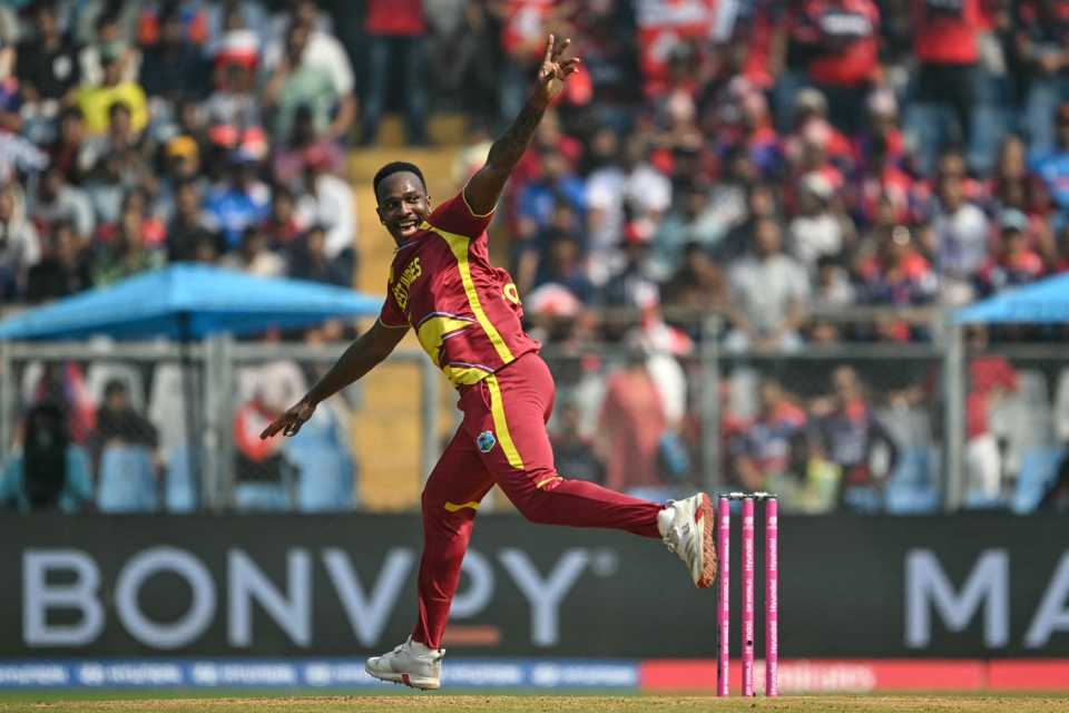 Matthew Forde celebrates a wicket, Nepal vs West Indies, T20 World Cup, Mumbai, February 15, 2026