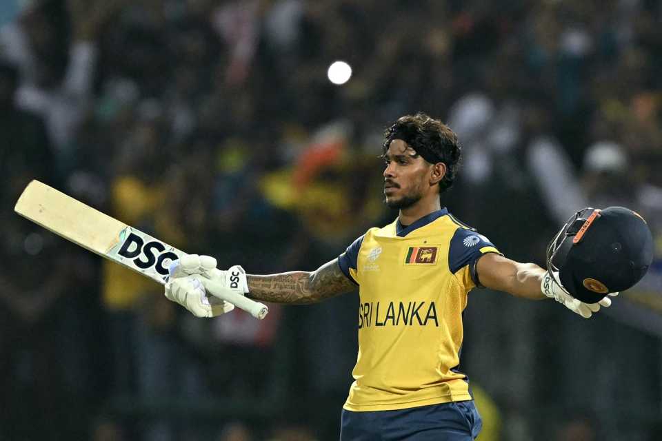 Pathum Nissanka celebrates his second T20I century, Sri Lanka vs Australia, Men's T20 World Cup, Pallekele, February 16, 2026