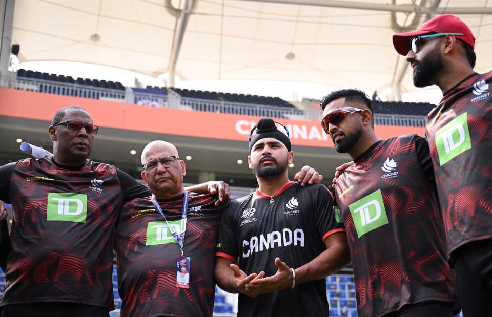 The Canada players get into a huddle, Canada vs New Zealand, T20 World Cup, Chennai, February 17, 2026