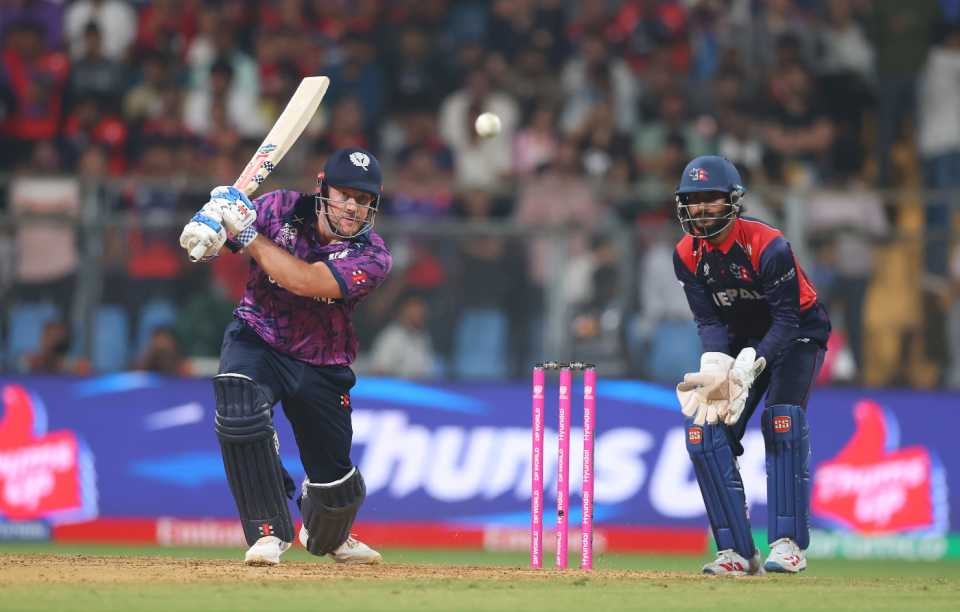 George Munsey drives into the off-side, Scotland vs Nepal, T20 World Cup, Mumbai, February 17, 2026 