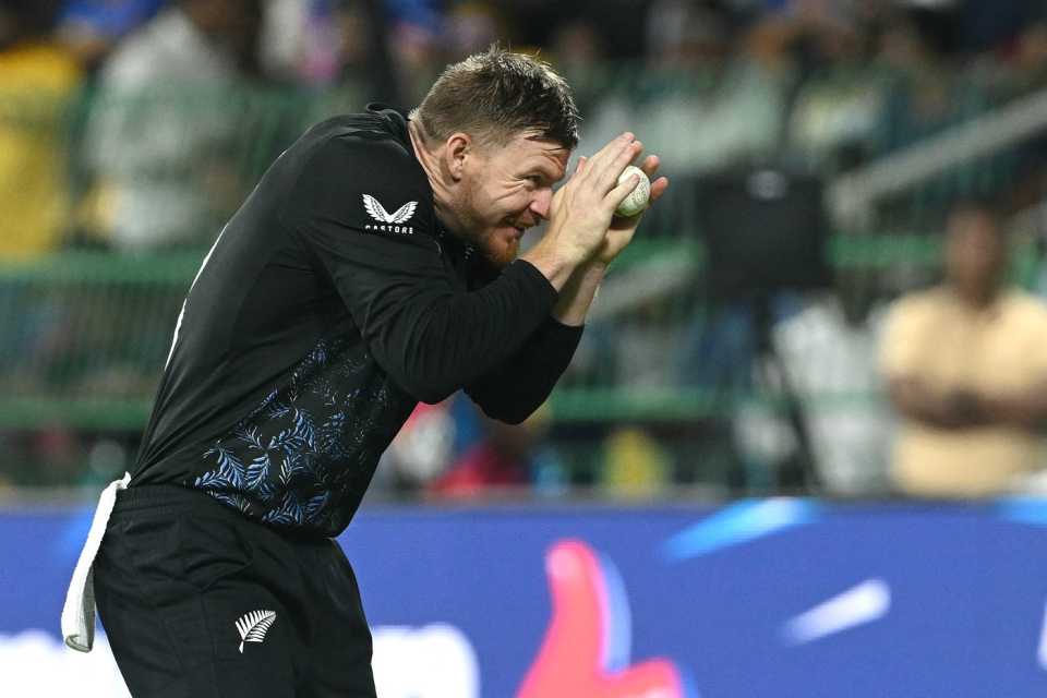 Glenn Phillips celebrates after taking a catch, Sri Lanka vs New Zealand, Men's T20 World Cup 2026, Colombo, February 25, 2026