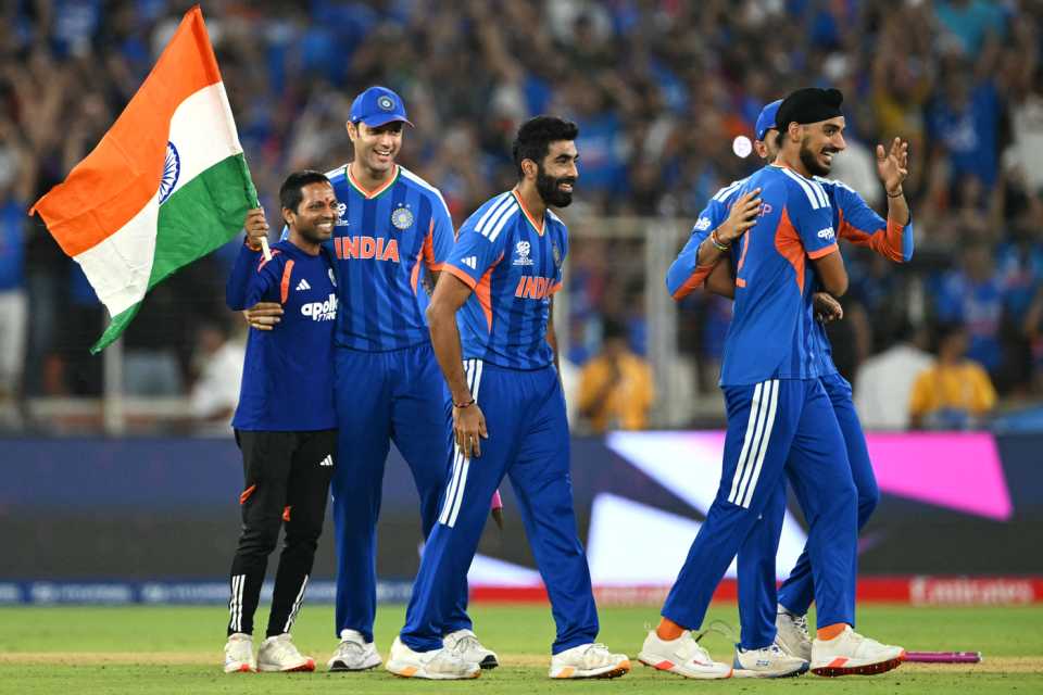 The India team celebrates winning the World Cup, India vs New Zealand, final, Ahmedabad, T20 World Cup, March 8, 2026