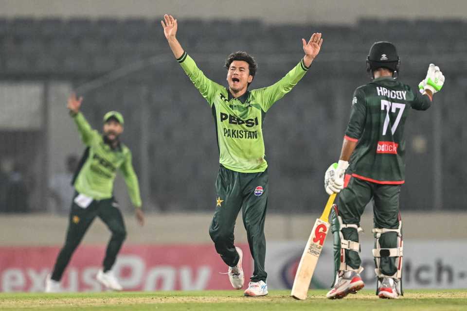 Maaz Sadaqat took a three-wicket haul, Bangladesh vs Pakistan, 2nd ODI, Mirpur, March 13, 2026