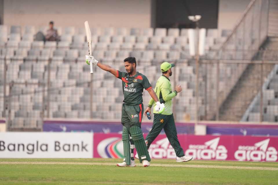 Tanzid Hasan celebrates his maiden ODI hundred, Bangladesh vs Pakistan, 3rd ODI, Mirpur, March 15, 2026