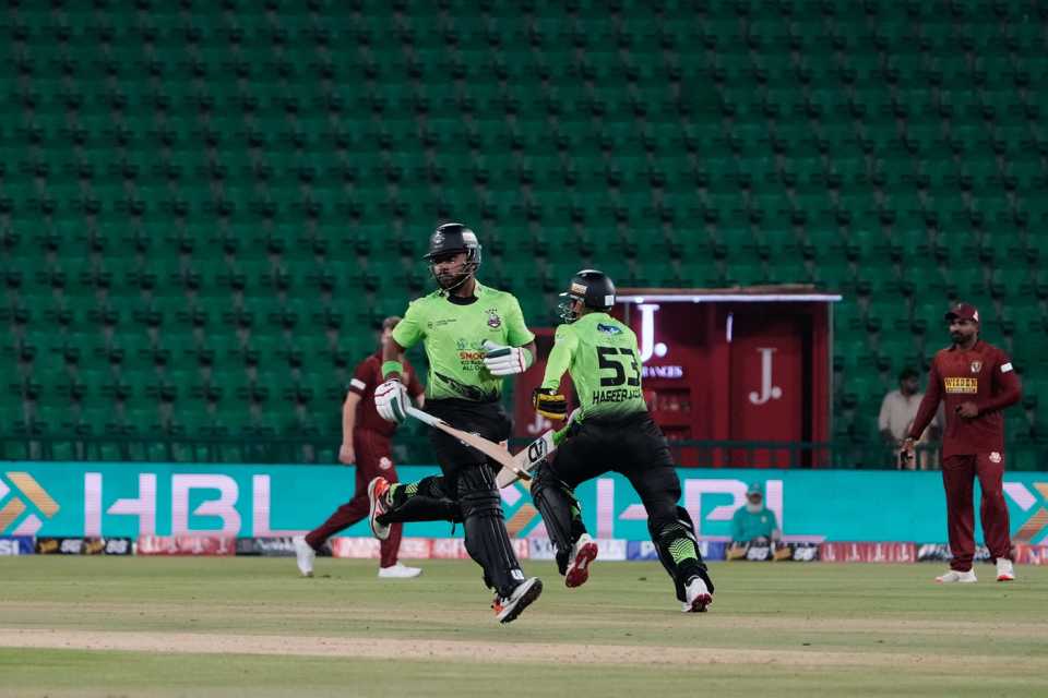 Fakhar Zaman and Haseebullah Khan run between the wickets, Lahore Qalandars vs Hyderabad Kingsmen, PSL, Lahore, March 26, 2026