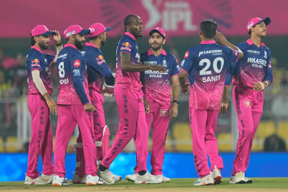 Jofra Archer and Co celebrate Ruturaj Gaikwad's wicket, Rajasthan Royals vs Chennai Super Kings, IPL, Guwahati, March 30, 2026