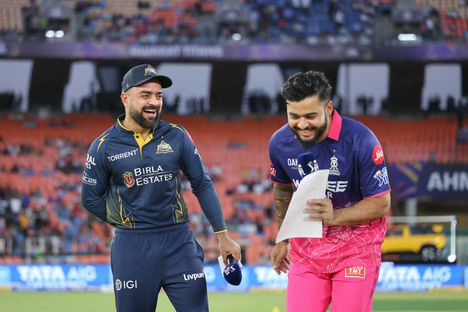 Riyan Parag has a laugh with stand-in captain Rashid Khan, Gujarat Titans vs Rajasthan Royals, IPL, Ahmedabad, April 4, 2026