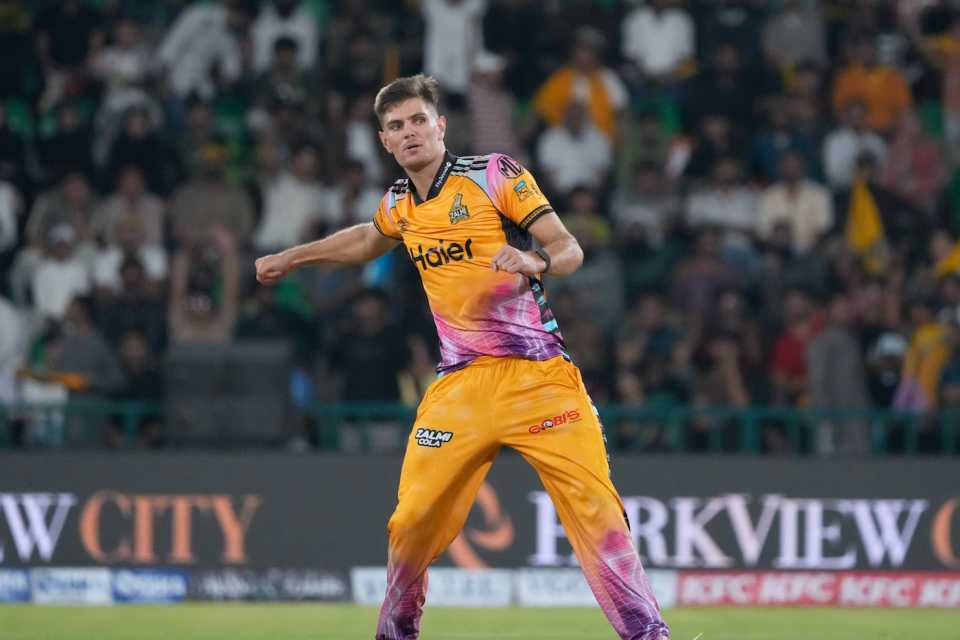 Aaron Hardie cleaned up the tail to finish with a four-for, Hyderabad Kingsmen vs Peshawar Zalmi, PSL 2026 Final, Lahore, May 03, 2026