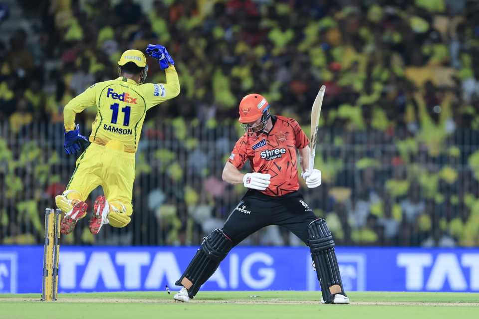 Sanju Samson exults after stumping Heinrich Klaasen, Chennai Super Kings vs Sunrisers Hyderabad, IPL 2026, Chennai, June 18, 2026