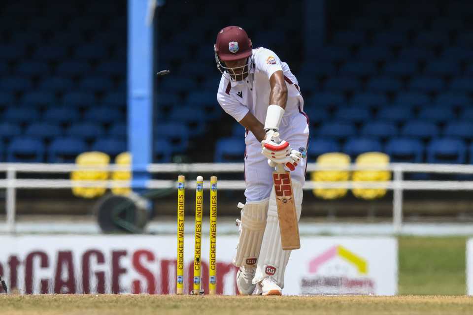 Roston Chase is bowled by Ubaid Shah, West Indies vs Pakistan, 2nd Test, Port of Spain, 2nd Day, August 3, 2026