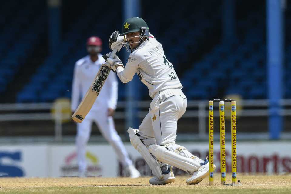 Azan Awais had a couple of flurries of boundaries, West Indies vs Pakistan, 2nd Test, Port of Spain, 2nd Day, August 3, 2026