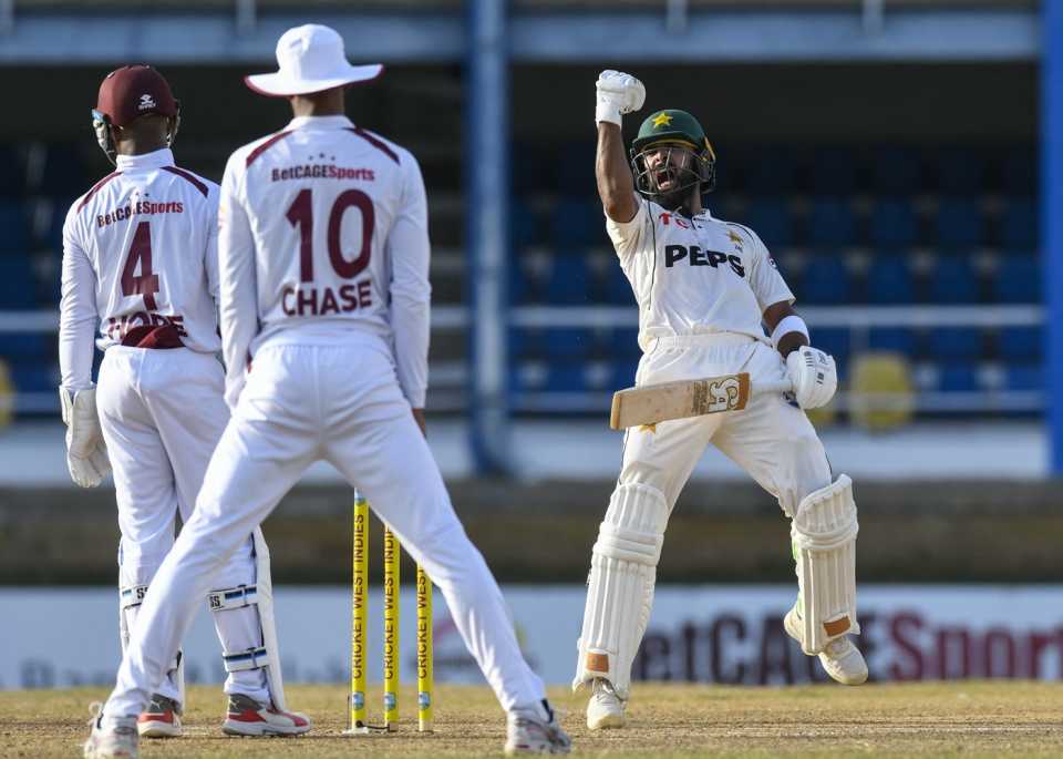 Abdullah Shafique lets out a roar after bringing up his century, West Indies vs Pakistan, 2nd Test, Port of Spain, 2nd Day, August 3, 2026