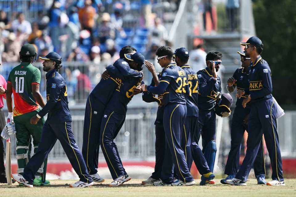 The Sri Lankans celebrate after winning the bronze medal, Bangladesh vs Sri Lanka, Asian Games men's competition 3rd place playoff, Nisshin, October 3, 2026