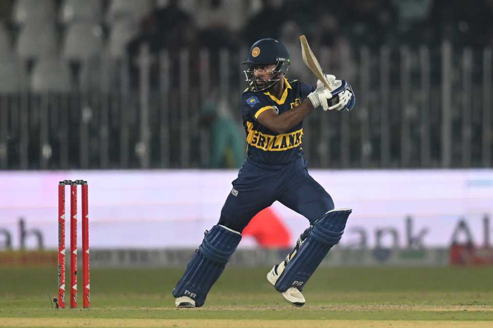 Pavan Rathnayake chops the ball into the off side, England vs Sri Lanka, Tri-series, October 22, 2026