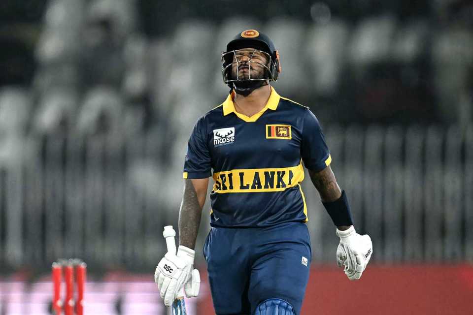 Avishka Fernando walks back to the pavilion after falling for 97, England vs Sri Lanka, Tri-series, October 22, 2026