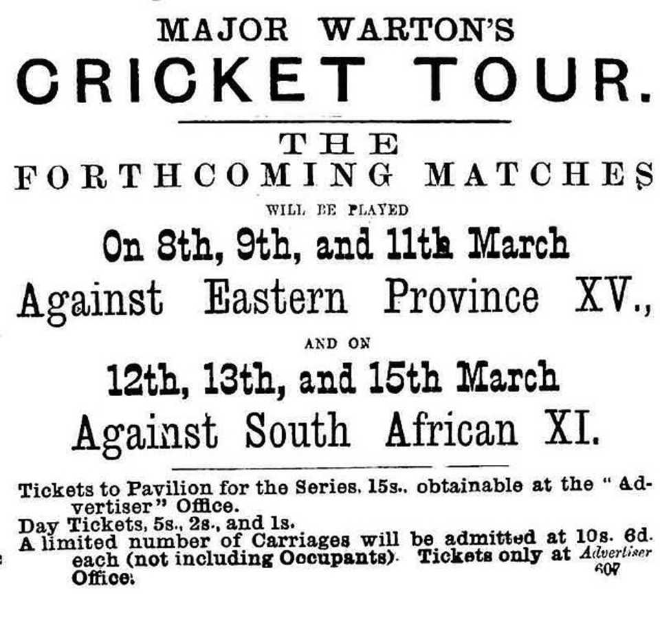 A bill poster advertising what was to become South Africa's first Test, March 12, 1889