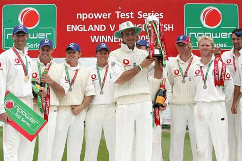 The England team stand with the series trophy after their innings and 27 run win at Durham, England v Bangladesh, 2nd Test, Chester-le-Street, June 5