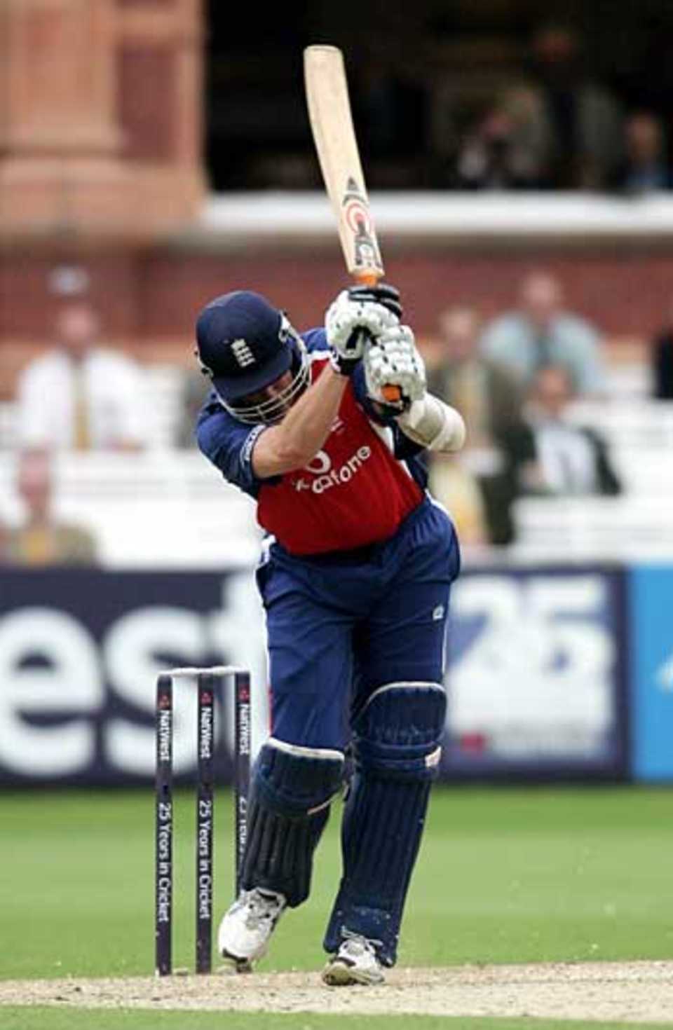Ashley Giles faces the last ball of England's innings
