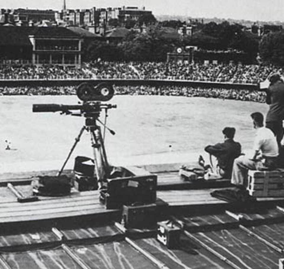 A TV camera on top of the old Tavern Hotel, one of three used by the BBC , England v Australia, Lord's, 2nd Test, June 1938