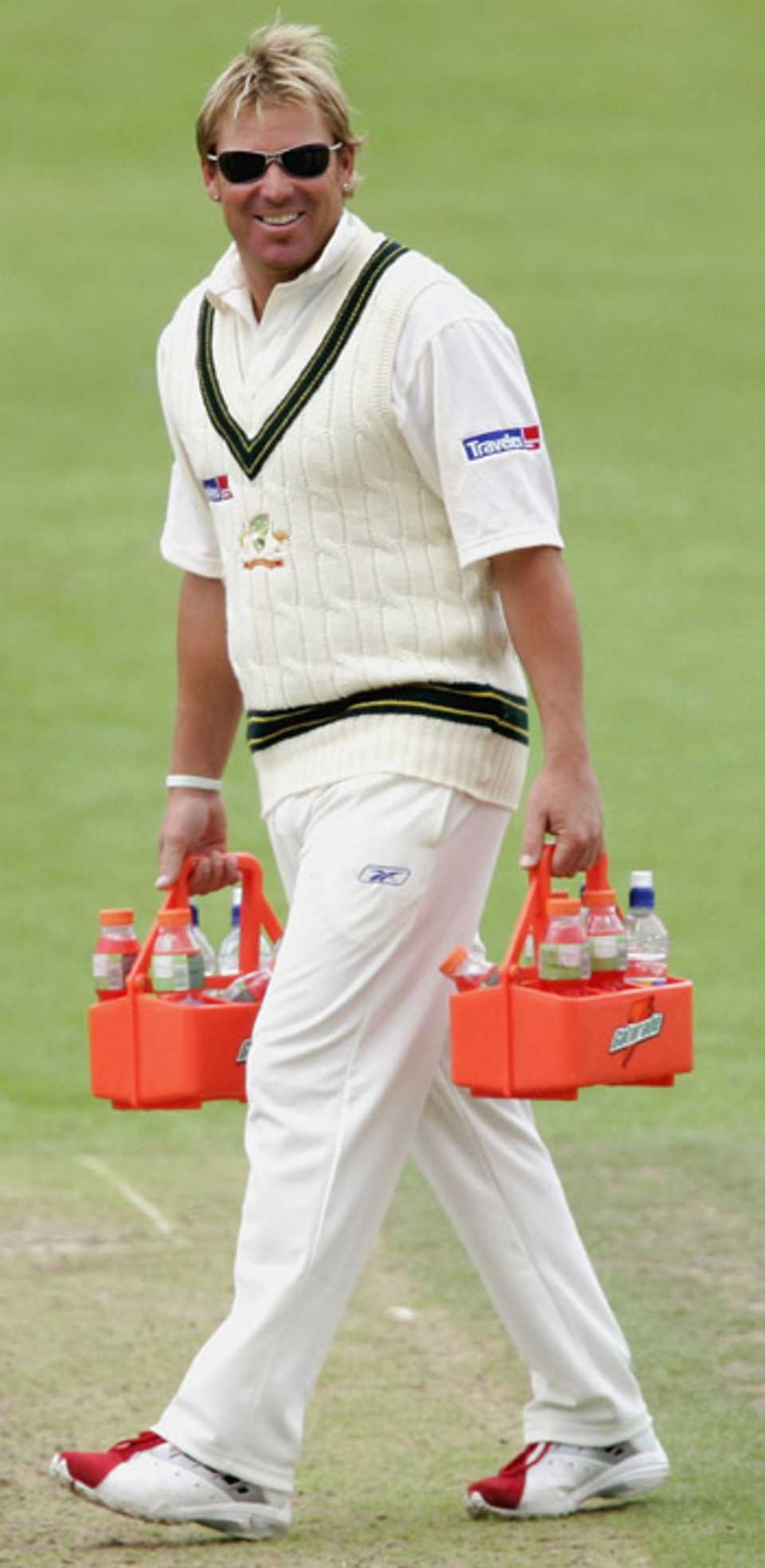 Shane Warne is relegated to drinks-carrying duties, Australia v Worcestershire, Worcester, August 1, 2005