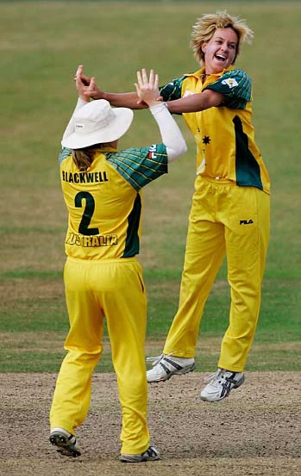 Alex and Kate Blackwell celebrate victory, England v Australa, Cheltenham, 1st ODI, August 15, 2005