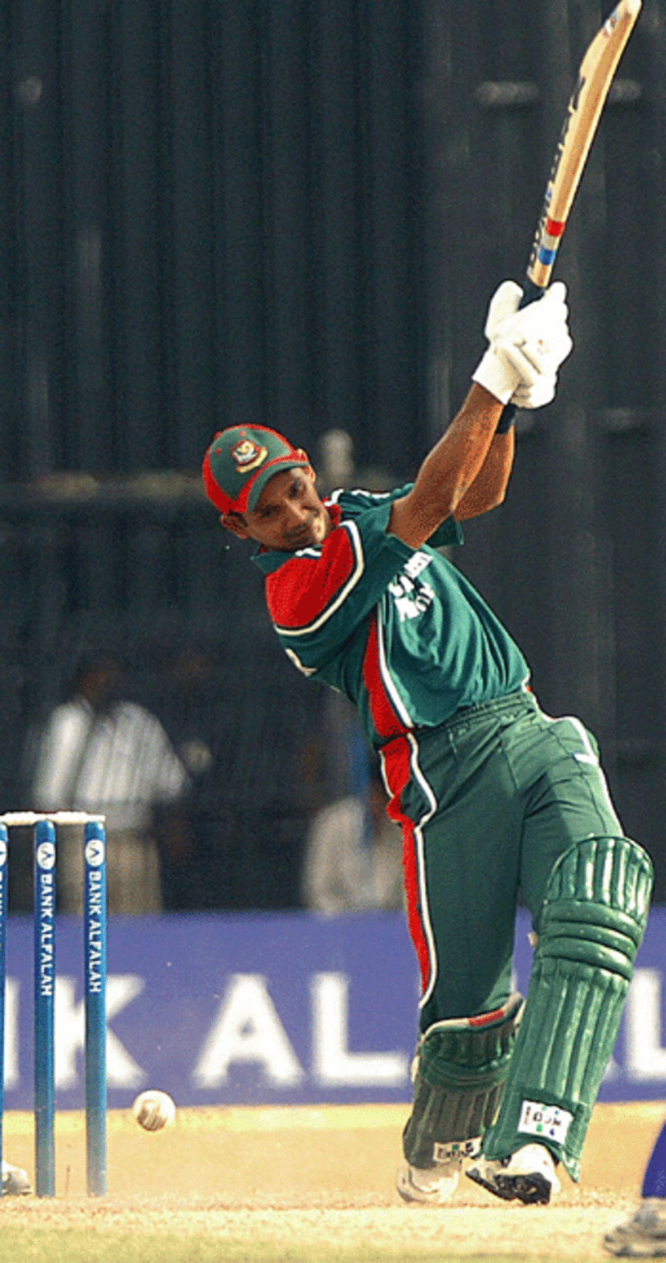 Habibul Bashar plays a powerful cover drive during his innings of 41