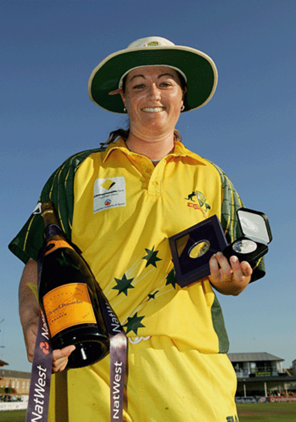 Karen Rolton, posing with her 'man of the match' award, England Women v Australia Women, County Ground, Taunton, September 2, 2005