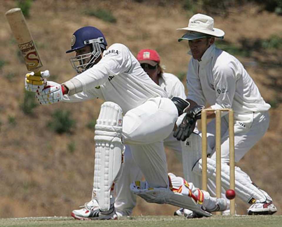 Anil Kumble leans into the perfect cover drive..and edges onto the leg side