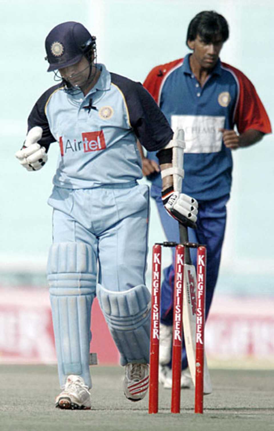 Sachin Tendulkar departs after his comeback is cut short, India A v India Seniors, Challenger Trophy, Mohali, October 9, 2005