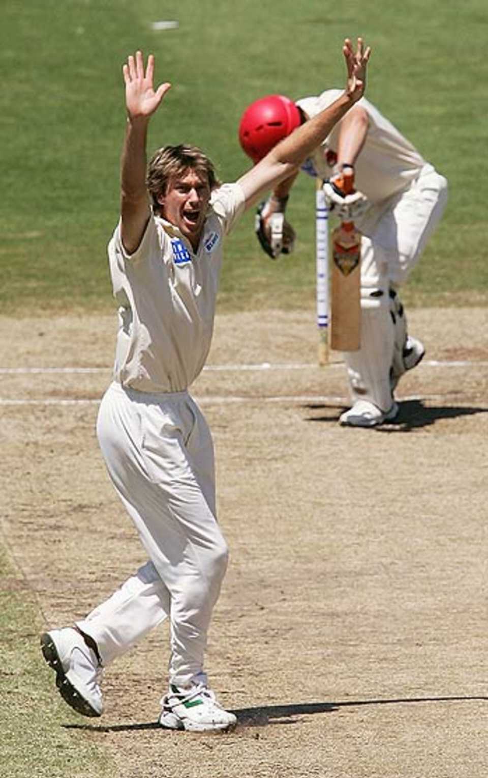 Glenn McGrath appeals for an lbw while playing for New South Wales in the Pura Cup