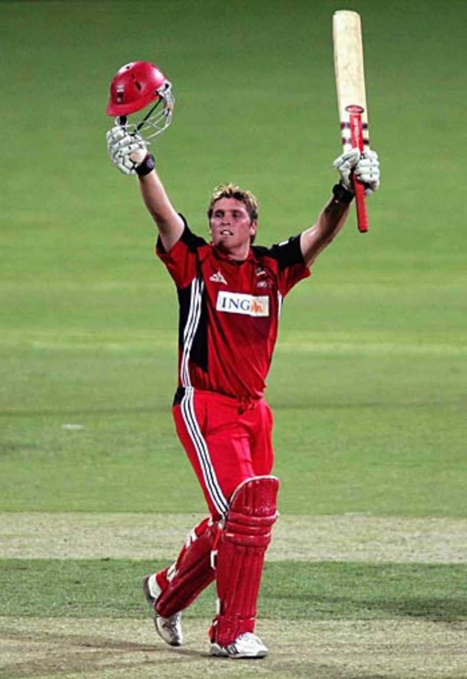 Mark Cosgrove celebrates an outstanding century in his comeback match, South Australia v Queensland, ING Cup, Adelaide Oval, November 4, 2005