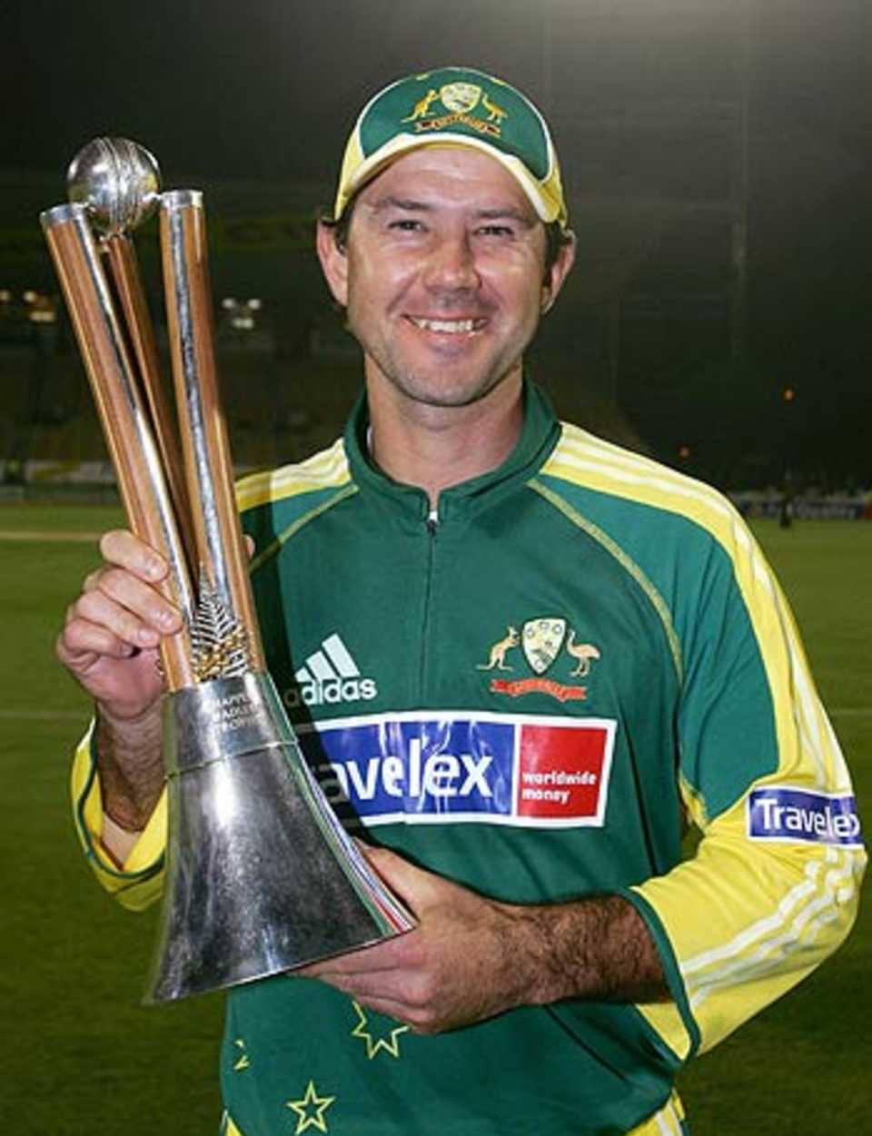 Ricky Ponting holds the Chappell-Hadlee trophy, New Zealand v Australia, 3rd ODI, Christchurch, December 10, 2005