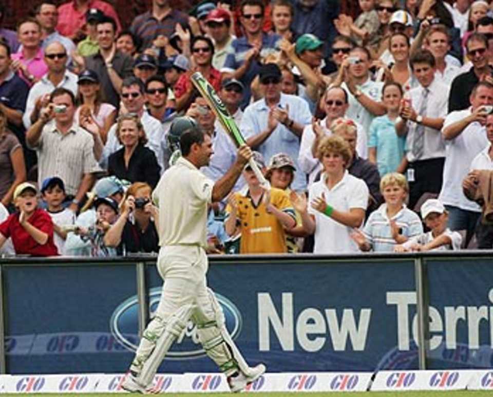 Ricky Ponting receives a standing ovation after hitting the winning runs for Australia