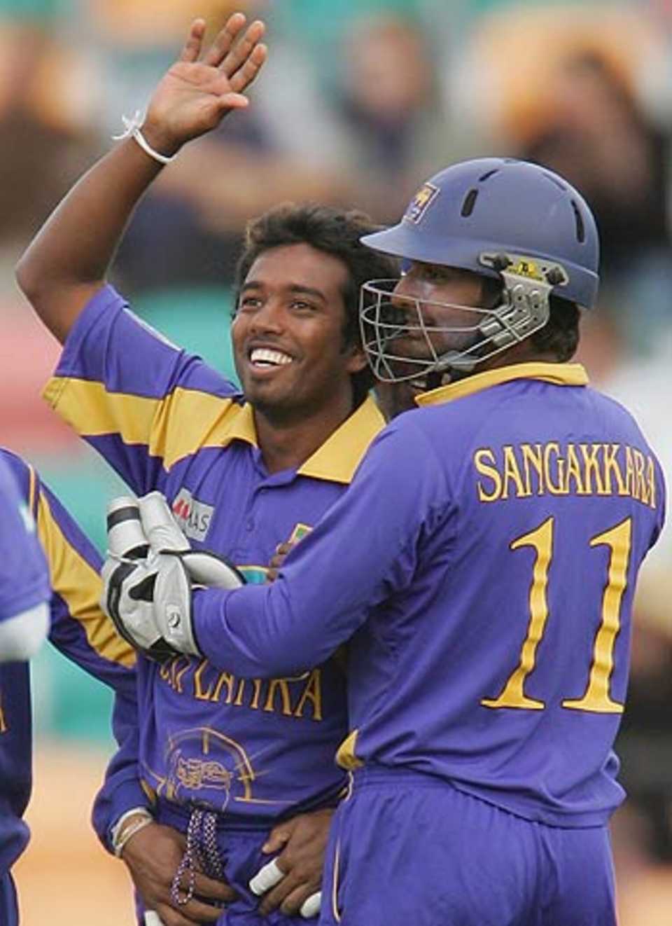 Malinga Bandara and Kumar Sangakkara combined to dismiss Shaun Pollock, South Africa v Sri Lanka, VB Series, Hobart, February 7, 2006