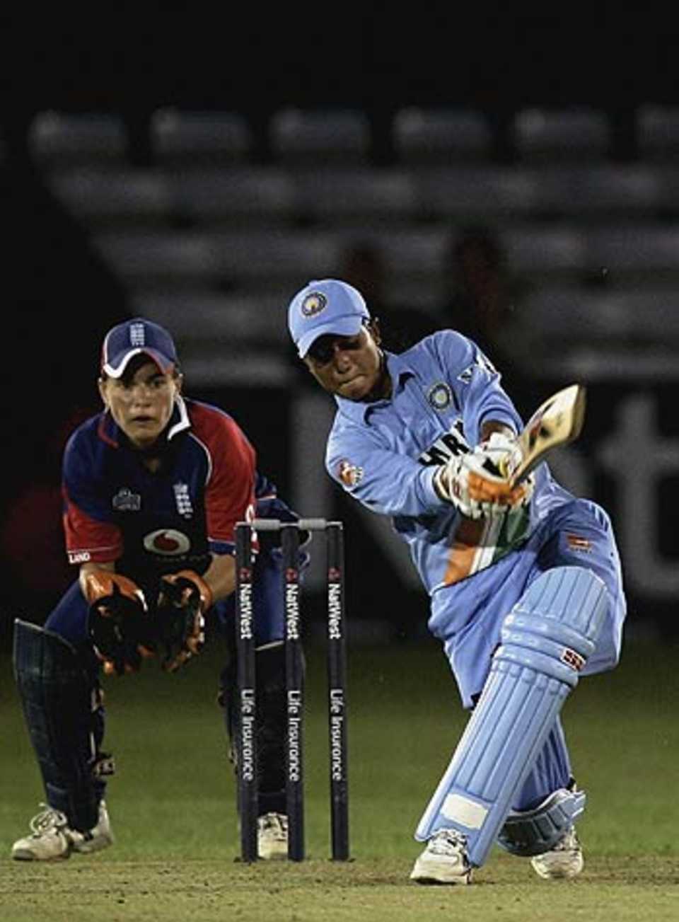 Rumeli Dhar lofts over midwicket, England Women v India Women, Twenty20 International, County Ground, Derby, August 5, 2006