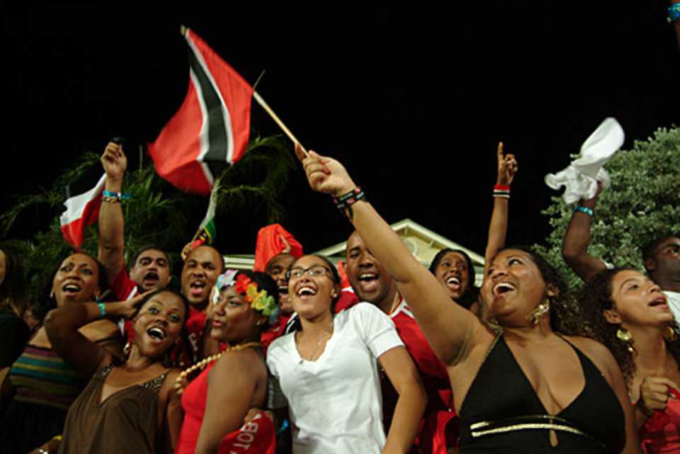 Fans celebrate T&T's win over Nevis