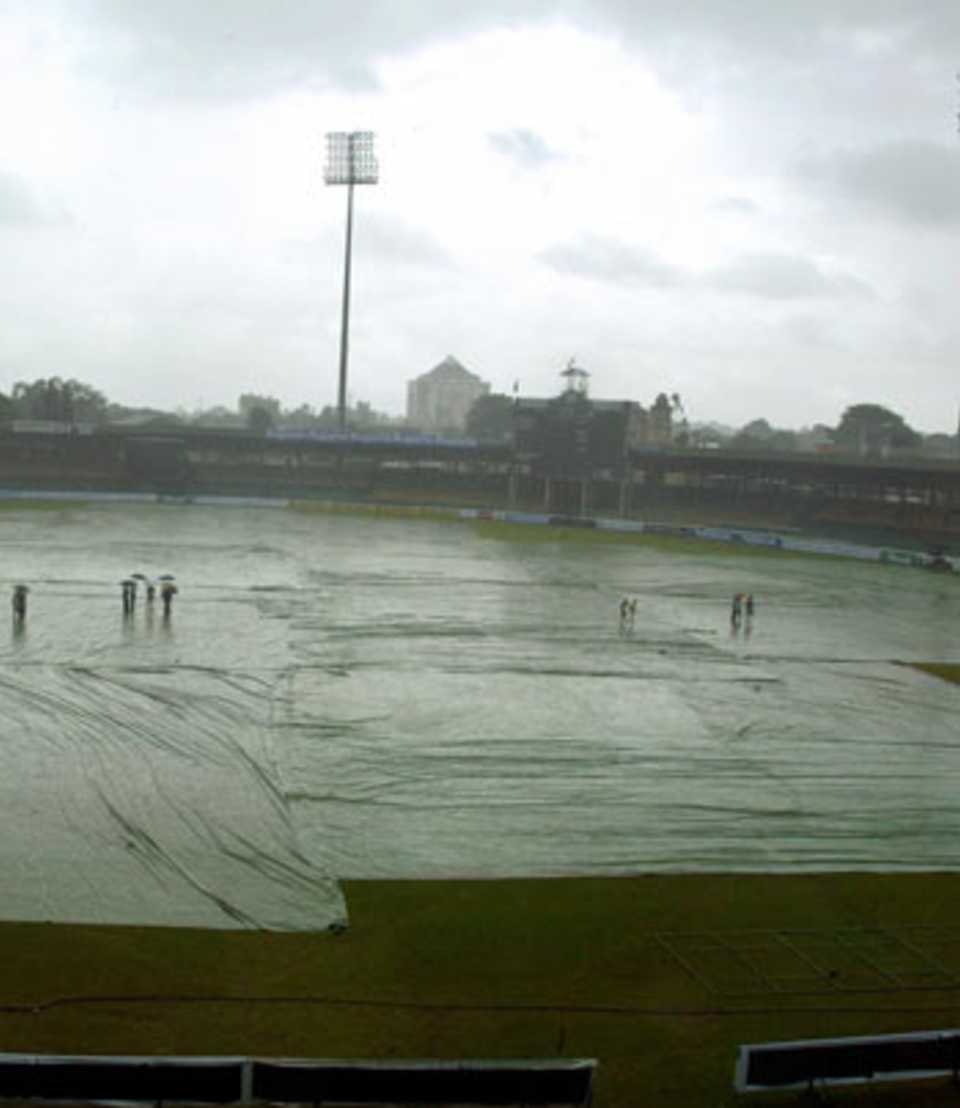 Covers on the Premadasa Stadium as the Sri Lanka-South Africa ODI is rained out