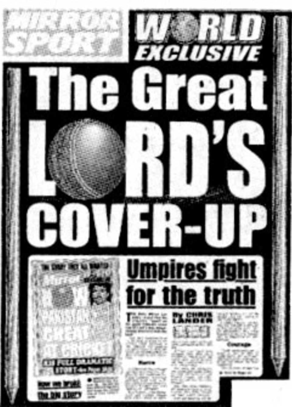<i>The Mirror Sport</i> coverage of the ball tampering crisis in 1992