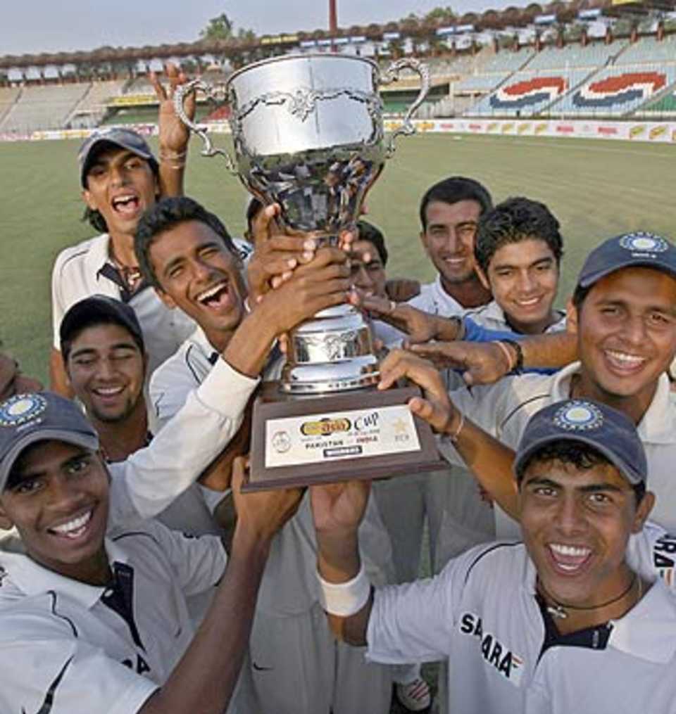 India's Under-19 team celebrate their victory over Pakistan in the four-match one-day series