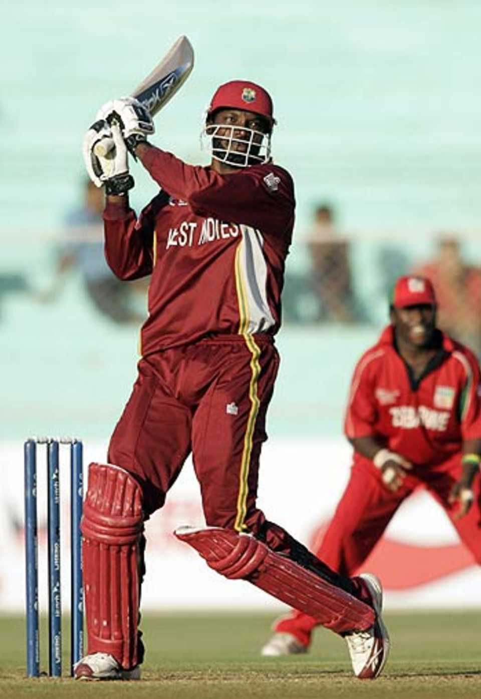 Chris Gayle thwarts a short delivery for a six over long on, West Indies v Zimbabwe, 2nd qualifying match, Champions Trophy, Ahmedabad, October 8, 2006 