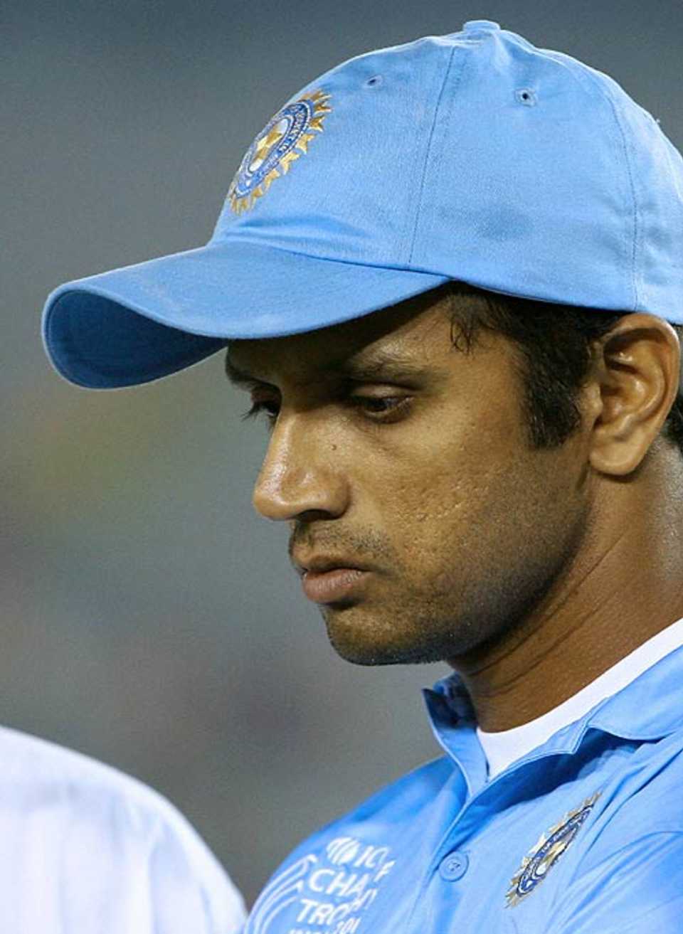 A dejected Rahul Dravid after India were ousted from the Champions Trophy, India v Australia, 18th match, Champions Trophy, Mohali, October 29, 2006