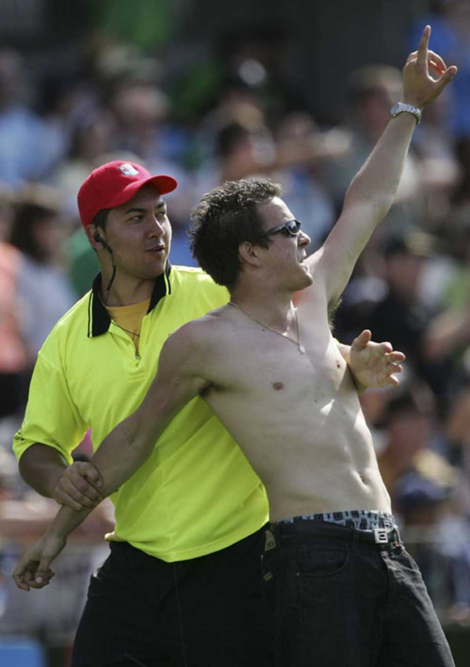 Aren't we a clever boy? A spectator is ejected after giving others the benefits of  seeing his torso