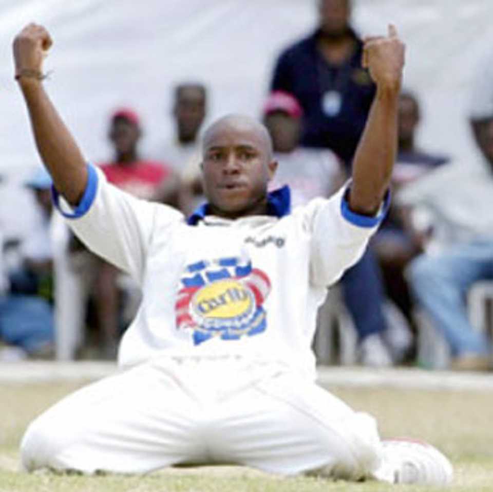 Tino Best celebrates another wicket as Barbados sealed the regional title