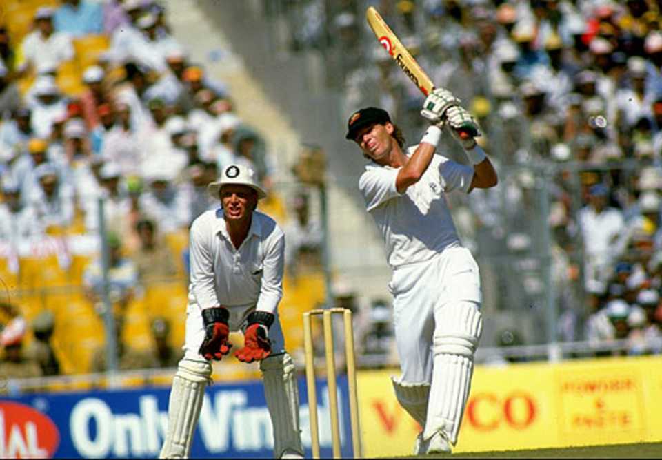Dean Jones his out during his unbeaten 56 against New Zealand, 20th Match: Australia v New Zealand, Reliance World Cup, Chandigarh, October 27, 1987