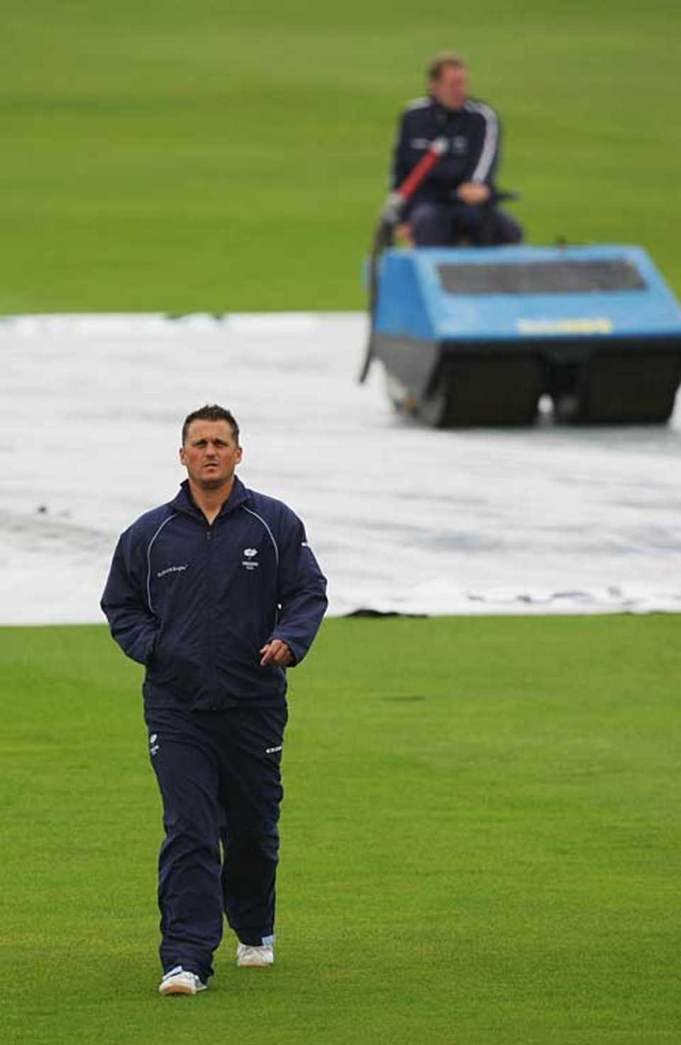 Darren Gough inspects the damp scene at Headingley, Yorkshire v Durham, Twenty20, Headingley, June 30, 2007